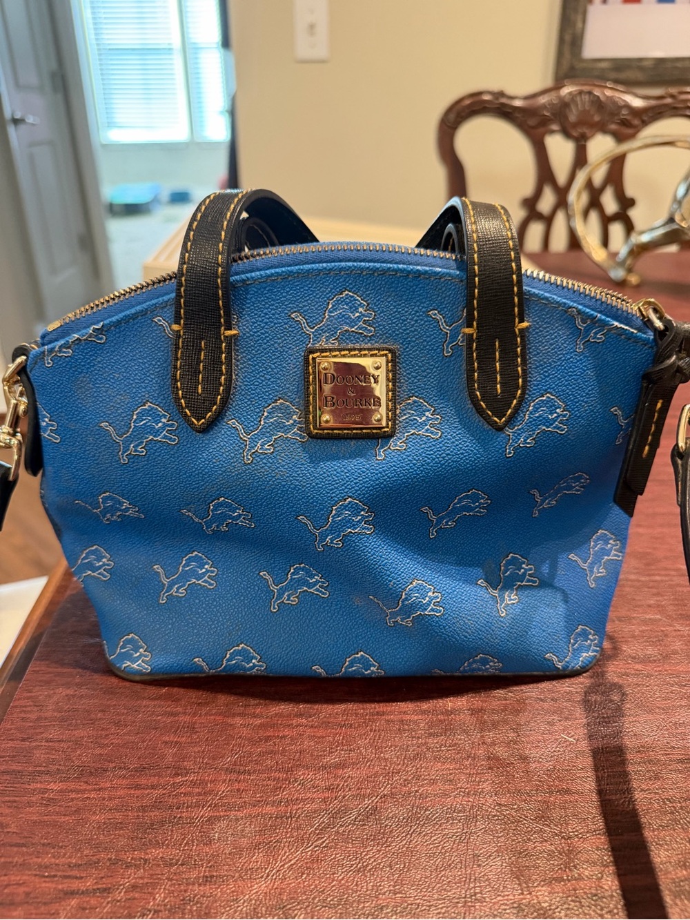 Dooney & Bourke Blue Mini Logo Satchel with Black Trim